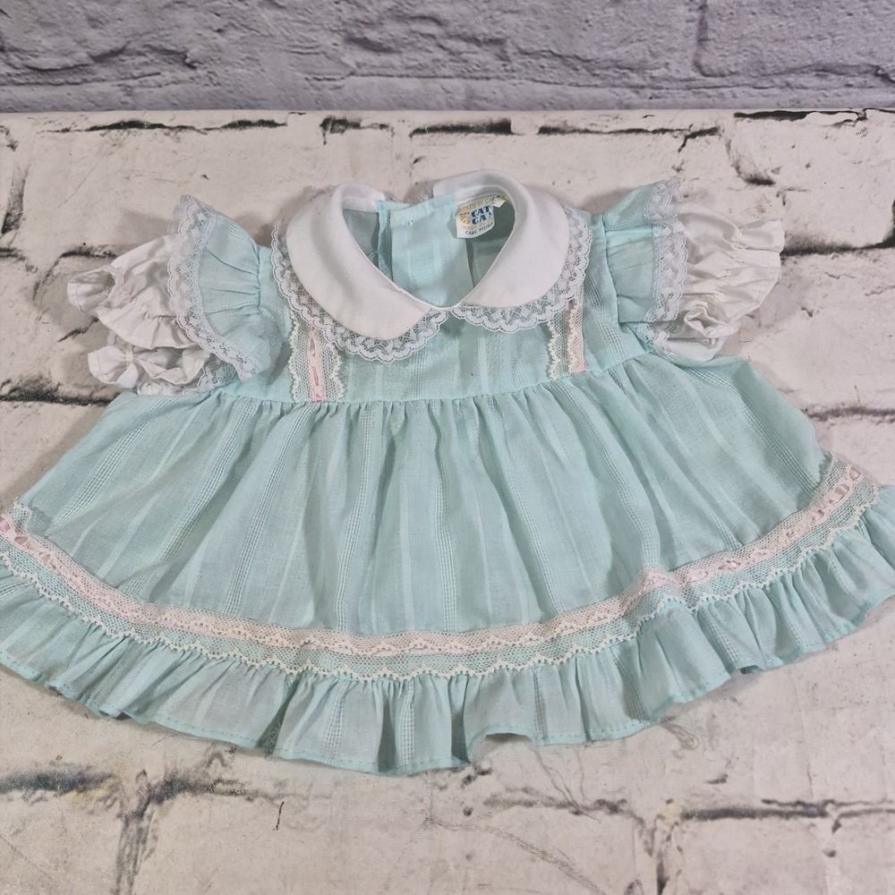 Vintage Cotton Candy Baby Dress Doll Clothes Mint Green Lace Trim
